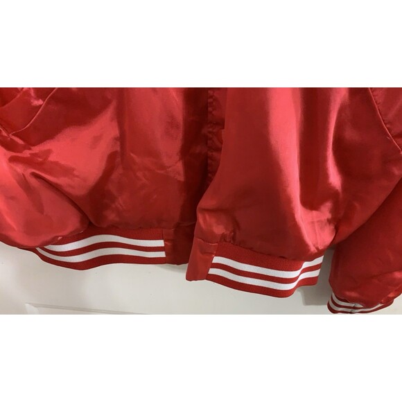 Vintage Cardinal Red  Satin Bomber Jacket Mens L Basketball Logo (Flaws/Read) - Picture 3 of 16